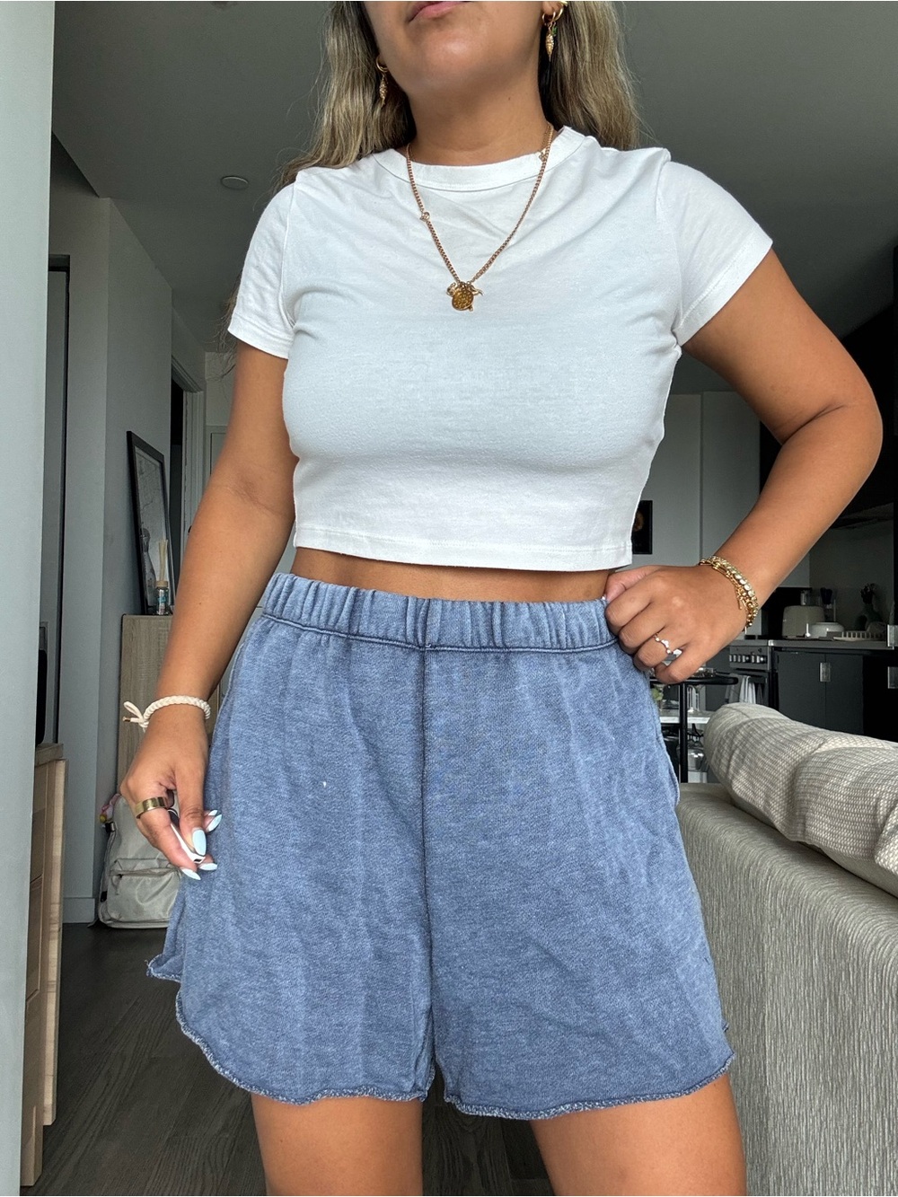aerie Washed Blue High-Rise Lounge Shorts